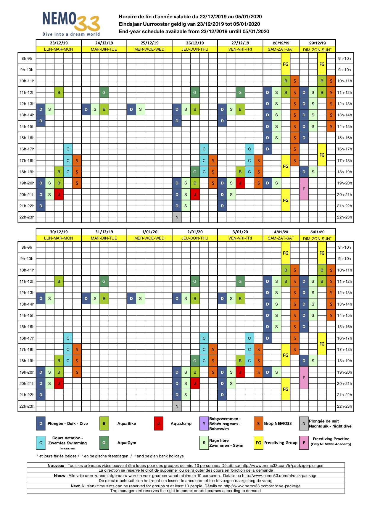 HORAIRES PLONGEE