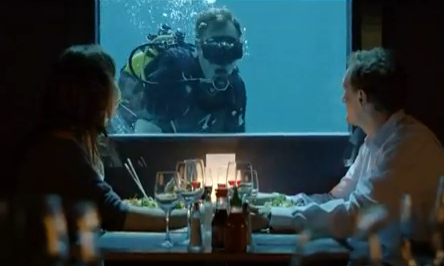 Underwater studio for shooting. Right : Jean Paul ROUVE Underwater shooting filming of EN CHANTIER MR TANNER